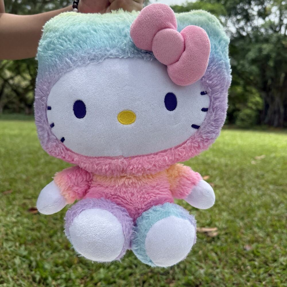 Fiesta Sanrio Hello Kitty Plush Rainbow Sherbet Stuffed Toy Pink Bow 11”